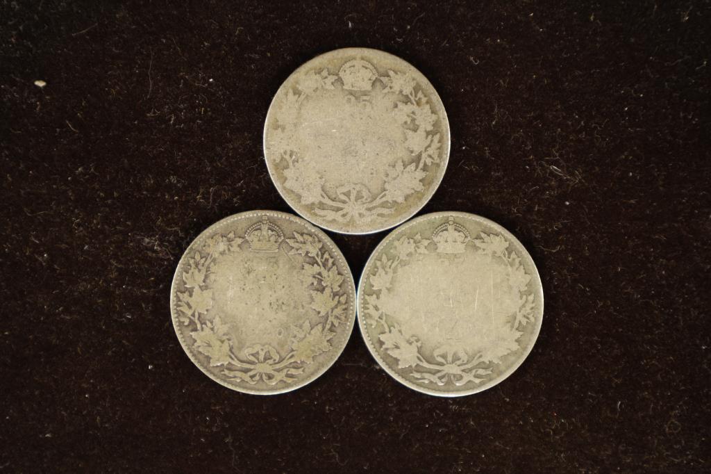 3 CANADA SILVER QUARTERS NO DATES (1 of 2)