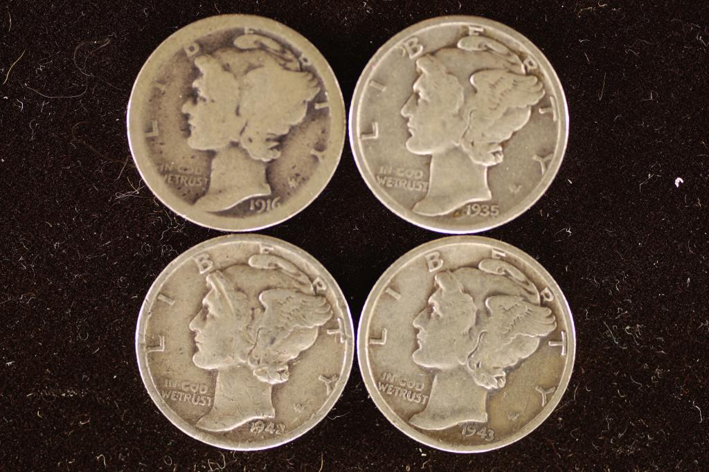 1916-S, 1935, 1942-D & 1943-S  SILVER MERCURY DIME (1 of 2)