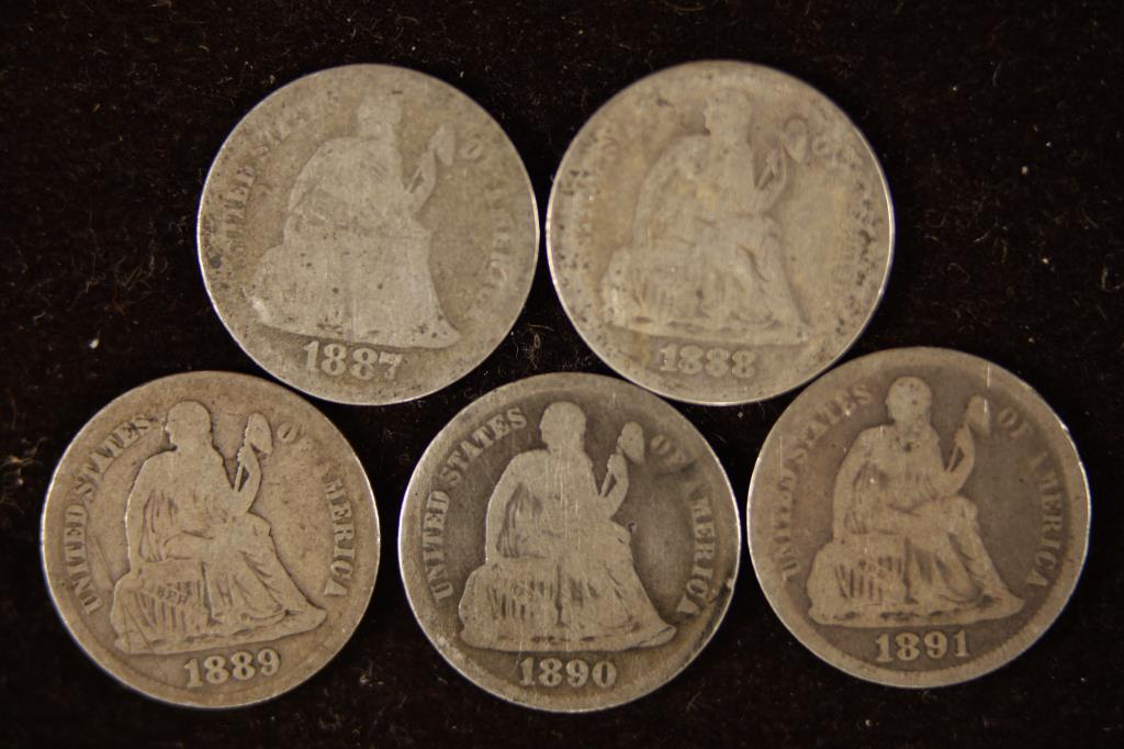 1887, 1888, 1889, 1890 & 1891 SEATED LIBERTY DIMES (1 of 2)