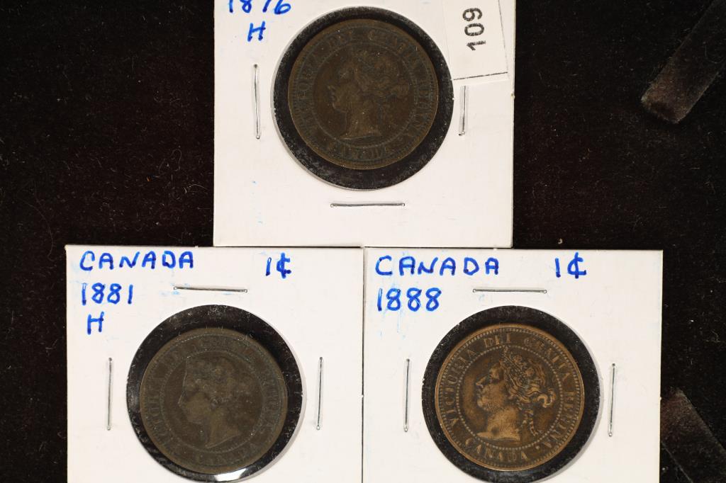 1876-H, 1881-H & 1888 CANADA 1 CENT COINS (1 of 2)