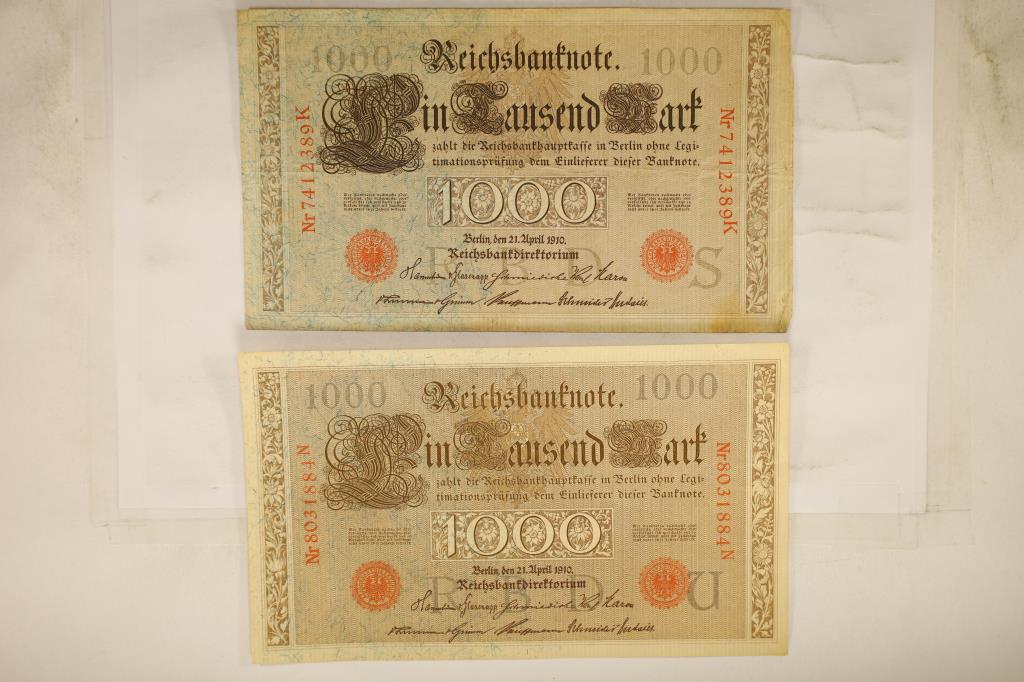 2-1910 GERMAN 1000 MARK BANK NOTES (1 of 2)