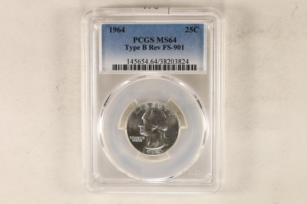 1964 WASHINGTON SILVER QUARTER PCGS MS64 TYPE B. (1 of 2)