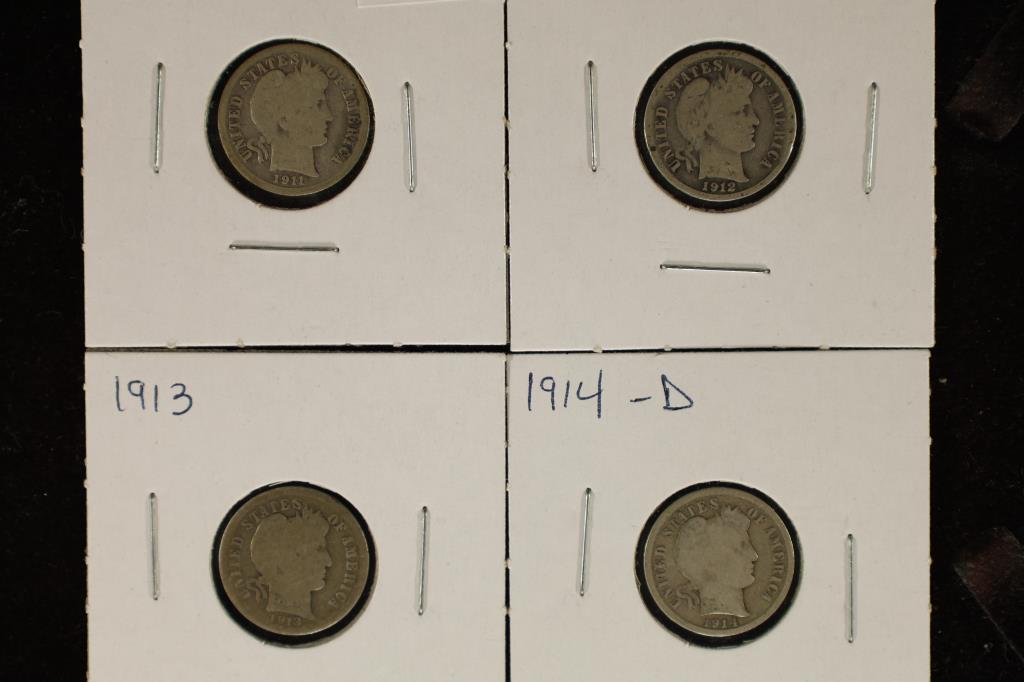 1911-D, 1912-S, 1913 & 1914-D SILVER BARBER DIMES (1 of 2)