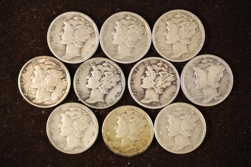 10 ASSORTED 1930'S & 1940'S MERCURY DIMES (1 of 2)