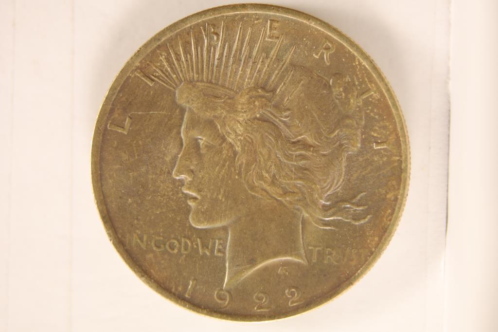 1922 PEACE SILVER DOLLAR. NICE GOLDEN TONING AU (1 of 2)