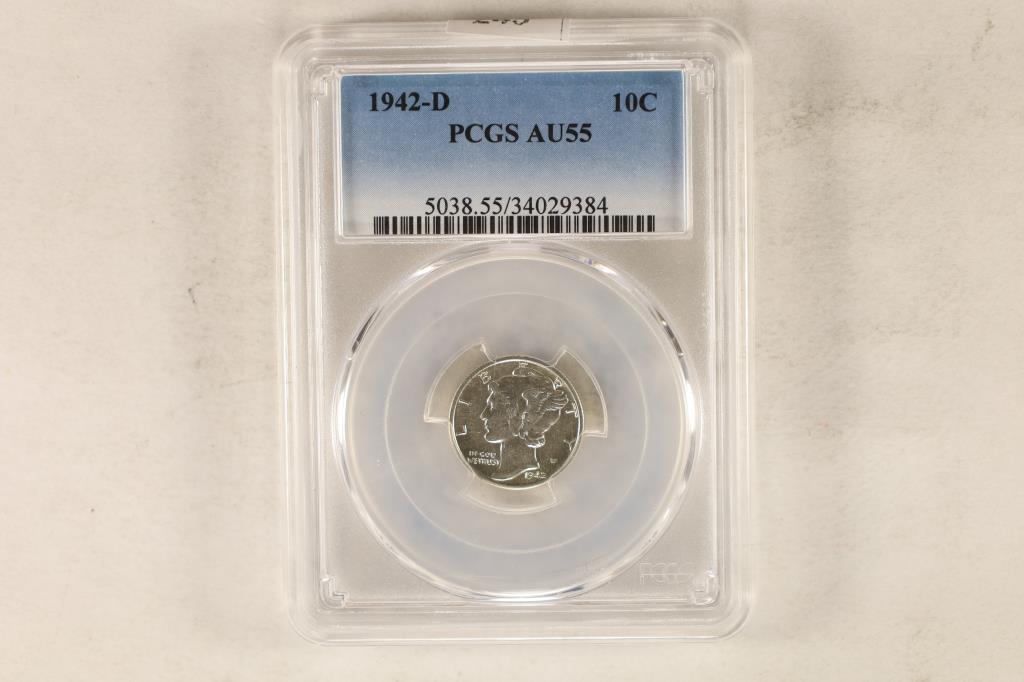 1942-D SILVER MERCURY DIME PCGS AU55 (1 of 2)