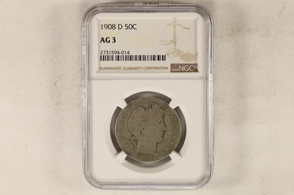 1908-D SILVER BARBER HALF DOLLAR NGC AG3 (1 of 2)