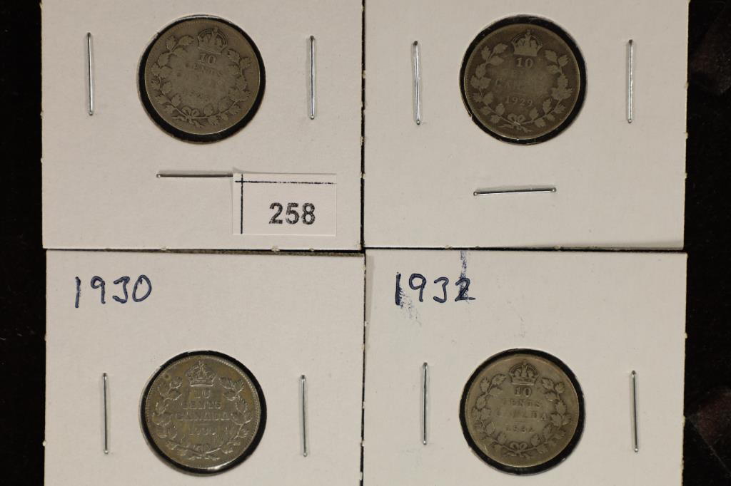 1928, 1929, 1930 & 1932 CANADA SILVER 10 CENTS (1 of 2)