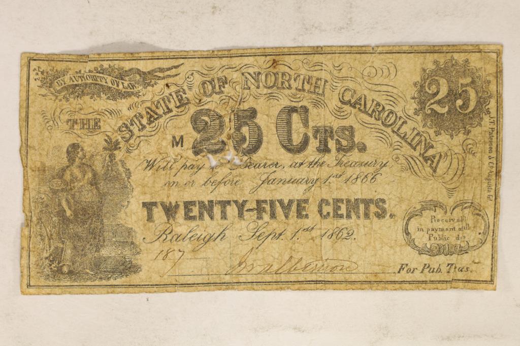 1862 STATE OF NORTH CAROLINA OBSOLETE 25 CENT (1 of 2)