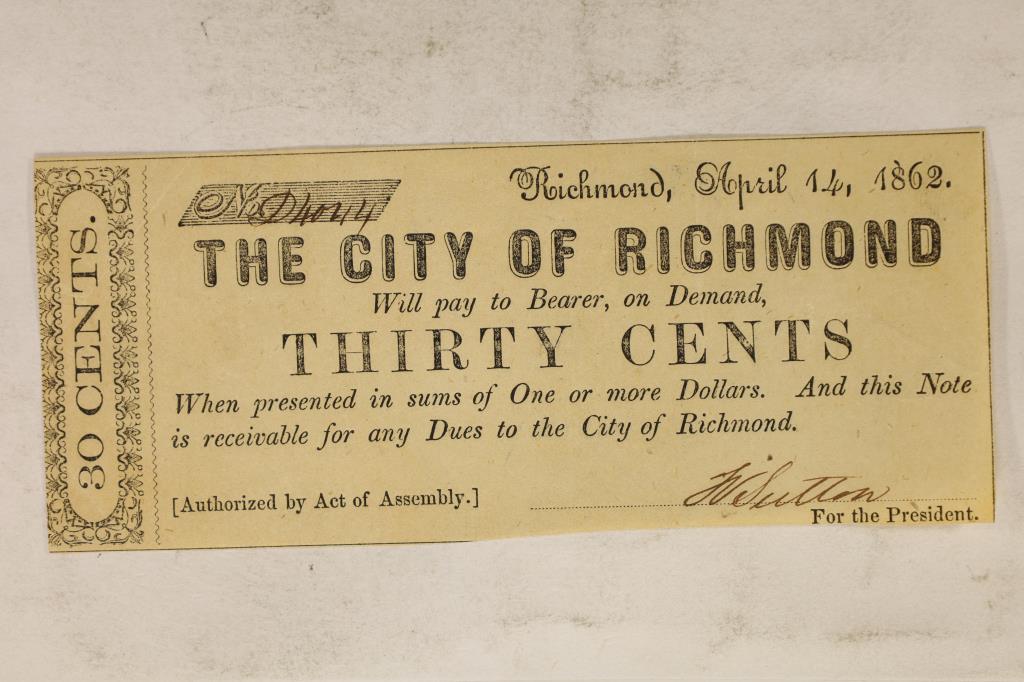 1862 THE CITY OF RICHMOND 30 CENT OBSOLETE BANK (1 of 2)
