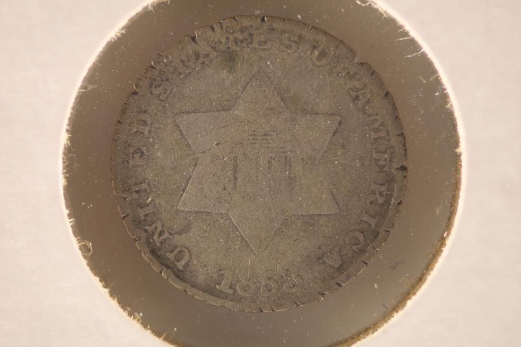 1853 SILVER 3 CENT PIECE RIM NICKS ETC... (1 of 2)