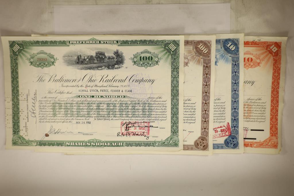 4 ASSORTED VINTAGE RAILROAD STOCK CERTIFICATES (1 of 5)