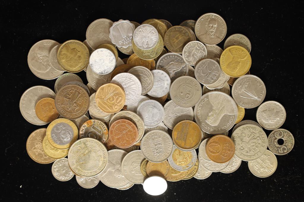 JUST UNDER 1 POUND MIXED LOT OF FOREIGN COINS (1 of 1)