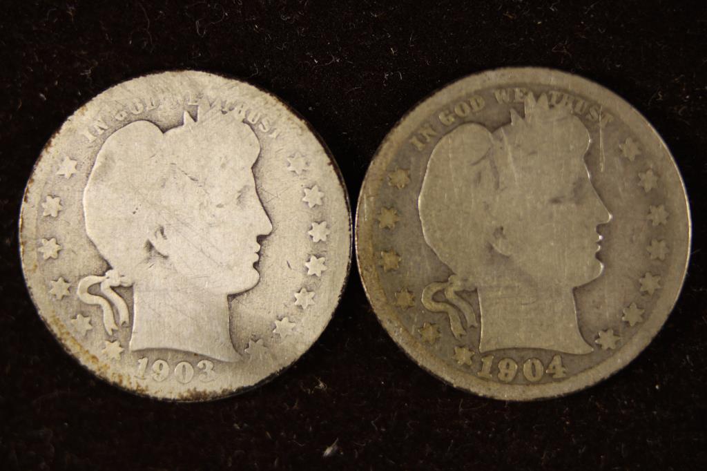 1903 & 1904 SILVER BARBER QUARTERS: WATCH FOR OUR NEXT AUCTION ON MON. SEPT. 19TH, 2022 AT 7 PM EDT