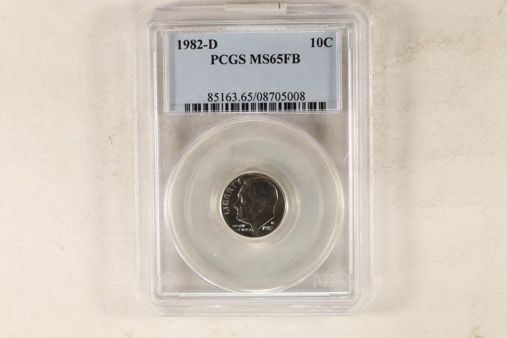 1982-D ROOSEVELT DIME PCGS MS65FB: WATCH FOR OUR NEXT AUCTION ON MON. SEPT. 19TH, 2022 AT 7 PM EDT
