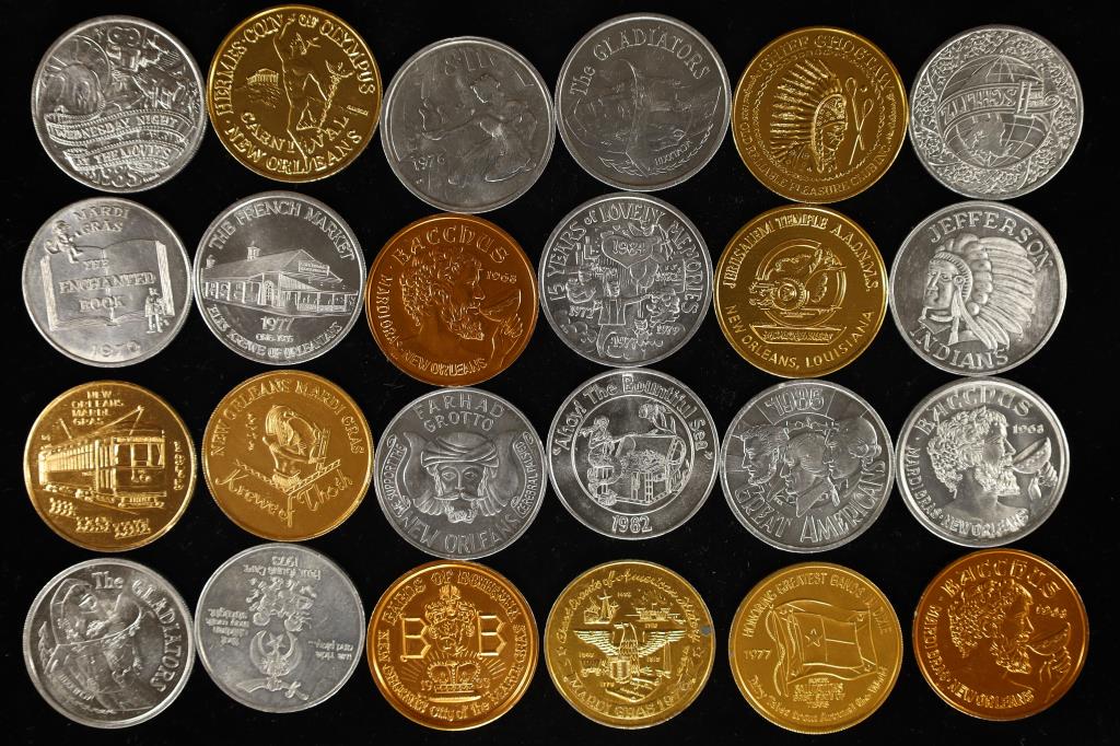 24 ASSORTED ALUMINUM MARDI GRAS TOKENS (1 of 2)