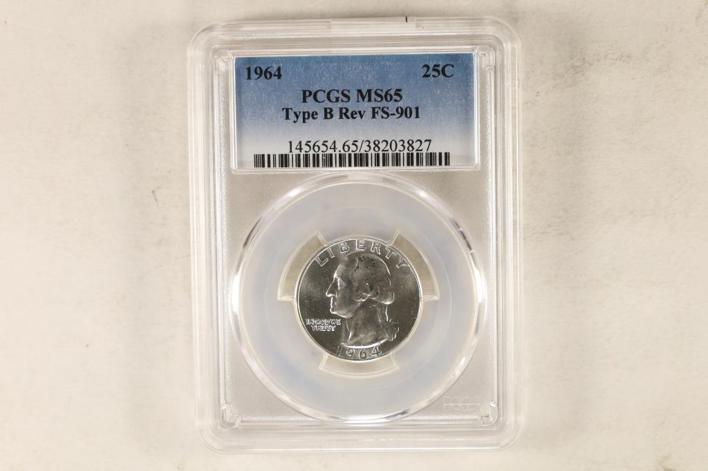 1964 WASHINGTON SILVER QUARTER PCGS MS65 TYPE B. (1 of 2)
