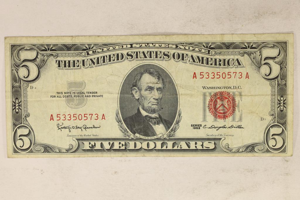 1963 US $5 RED SEAL NOTE (1 of 2)