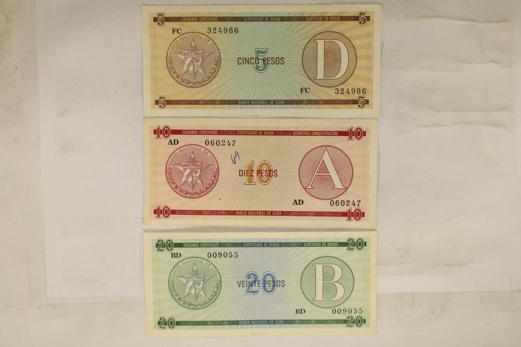 CUBA 5,10 & 20 PESOS FOREIGN EXCHANGE CERTIFICATES (1 of 2)