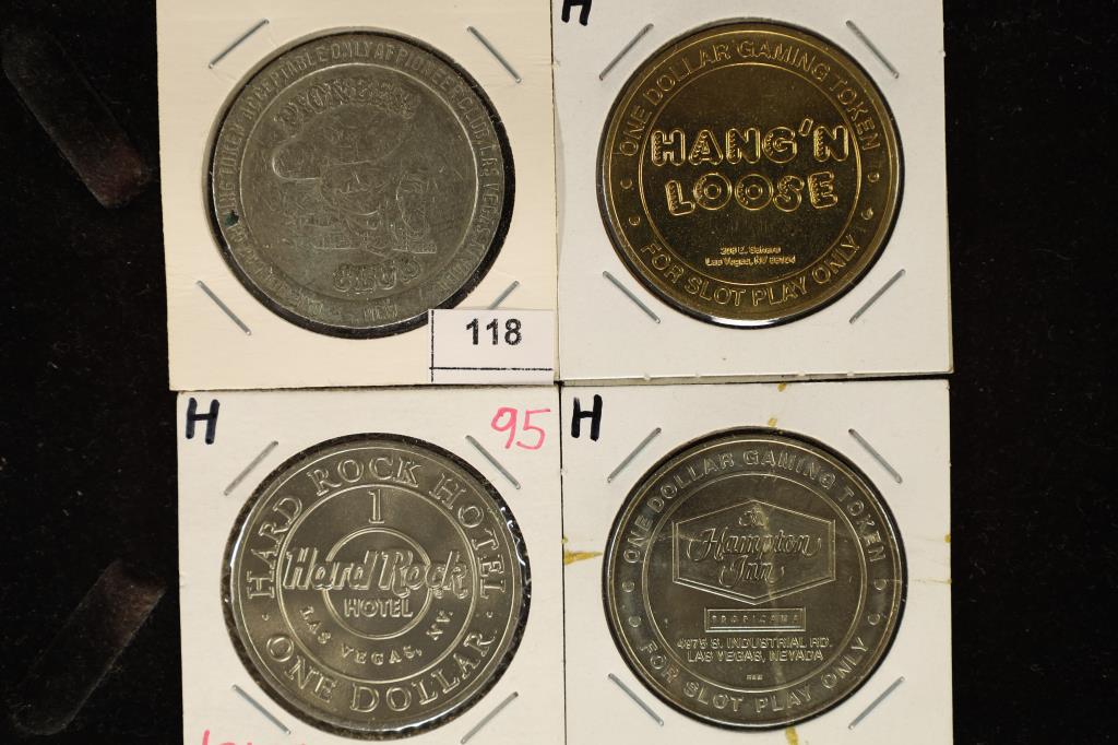 4 ASSORTED $1 GAMING TOKENS: PIONEER CLUB (1 of 2)