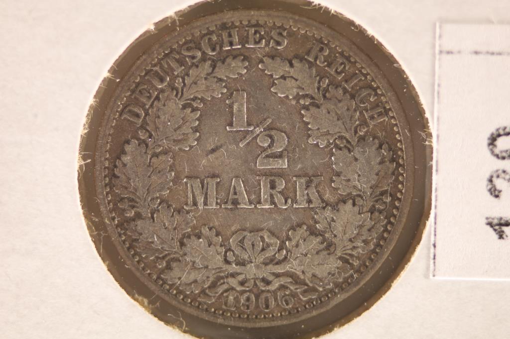 1906-A GERMAN SILVER 1/2 MARK COIN .0802 OZ. ASW (1 of 2)
