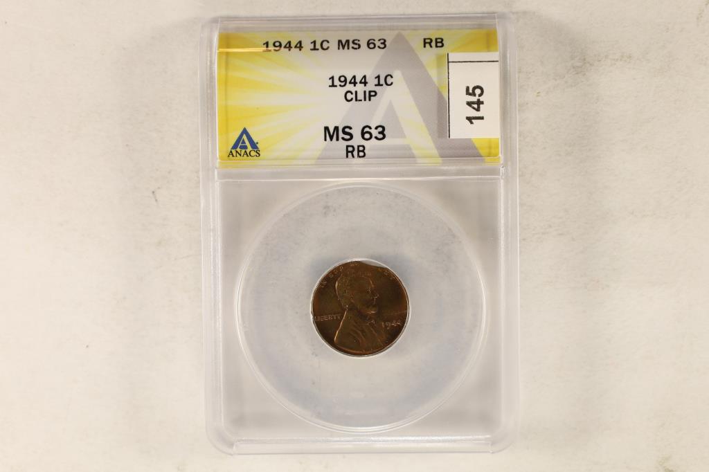 ERROR 1944 LINCOLN CENT ANACS MS63 RB CLIP (1 of 2)