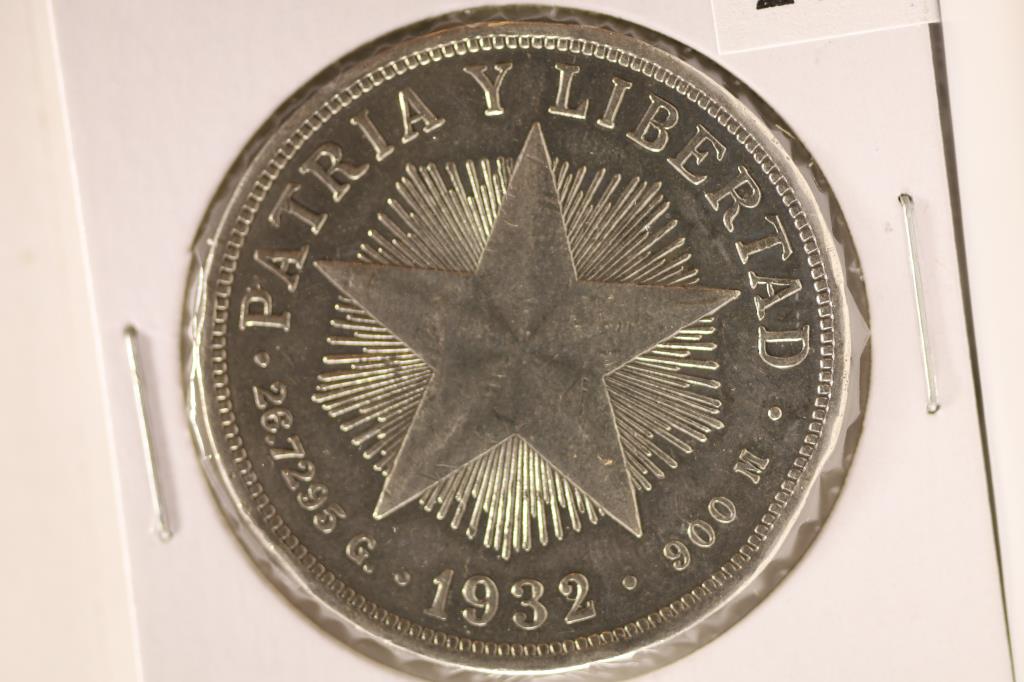 1932 CUBA SILVER 1 PESO COIN. .7734 OZ. ASW: WATCH FOR OUR NEXT AUCTION ON MON. SEPT. 19TH, 2022 AT 7 PM EDT
