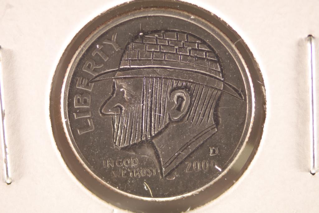 HOBO DIME ON A 2000-D ROOSEVELT DIME BRILLIANT UNC: NEAT PIECE HAND ENGRAVED, USUALLY DO NOT SEE DIMES DONE UP