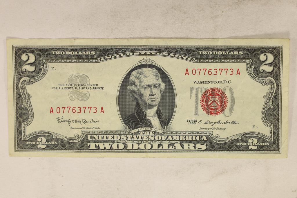 1963 US $2 NOTE RED SEAL (1 of 2)