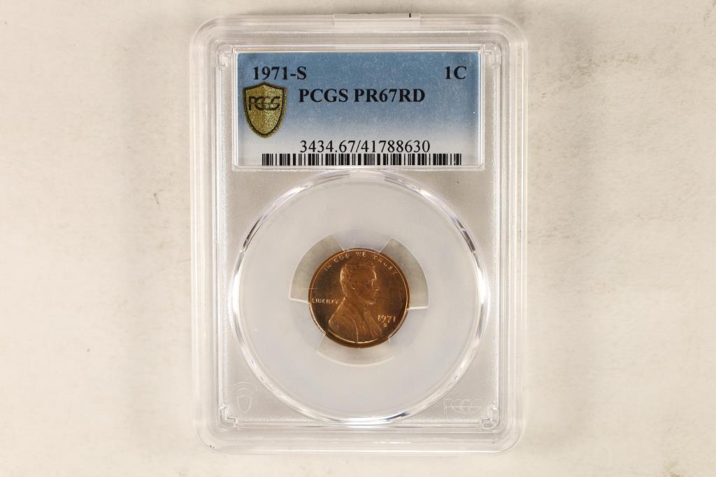 1971-S LINCOLN CENT PCGS PR67RD GOLD SHIELD LABEL (1 of 2)