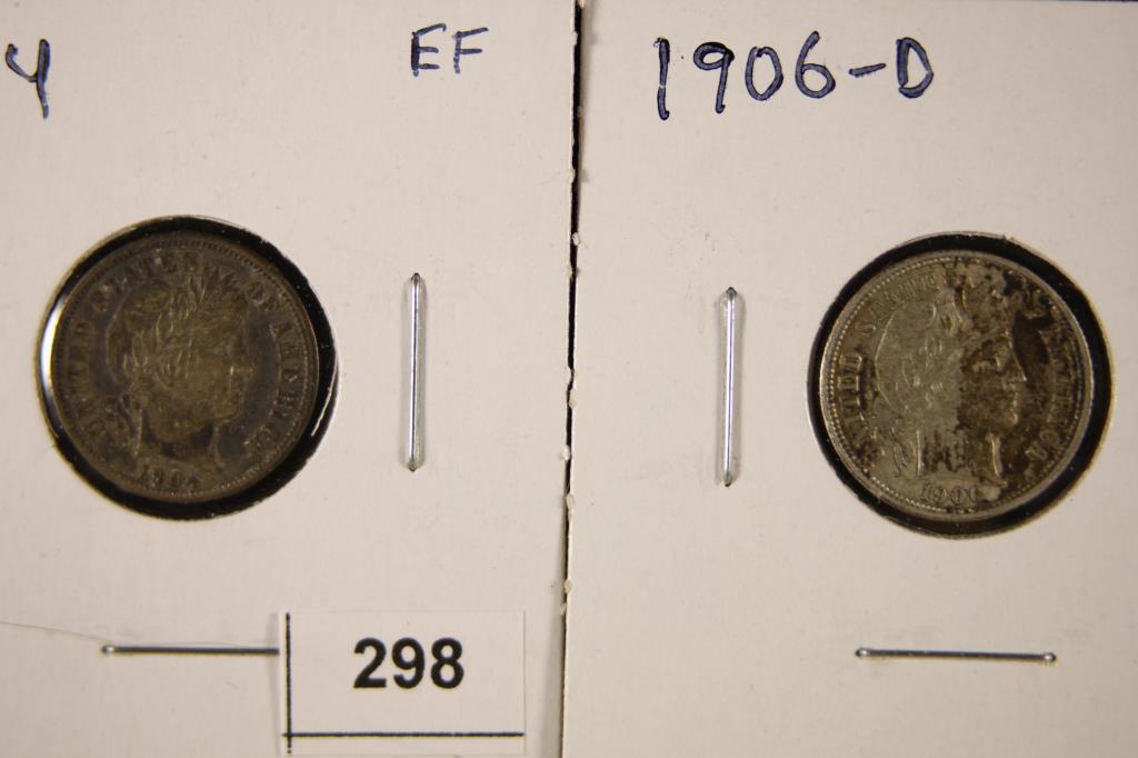 1904 EXTRA FINE & 1906-D EXTRA FINE+ BARBER DIMES (1 of 2)