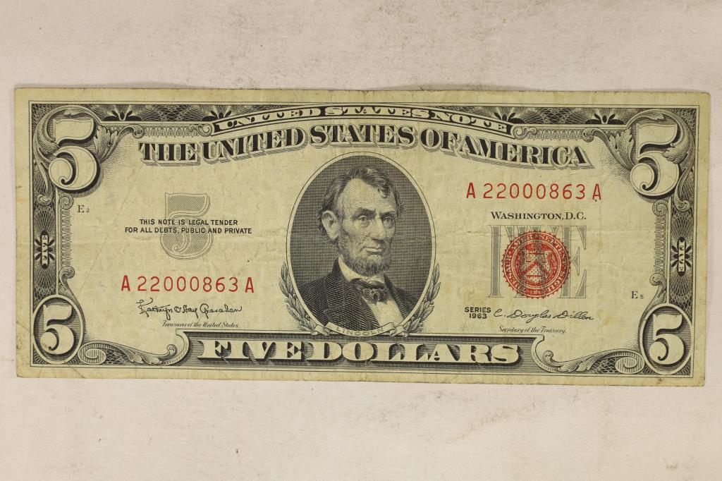 1963 $5 US RED SEAL NOTE (1 of 2)