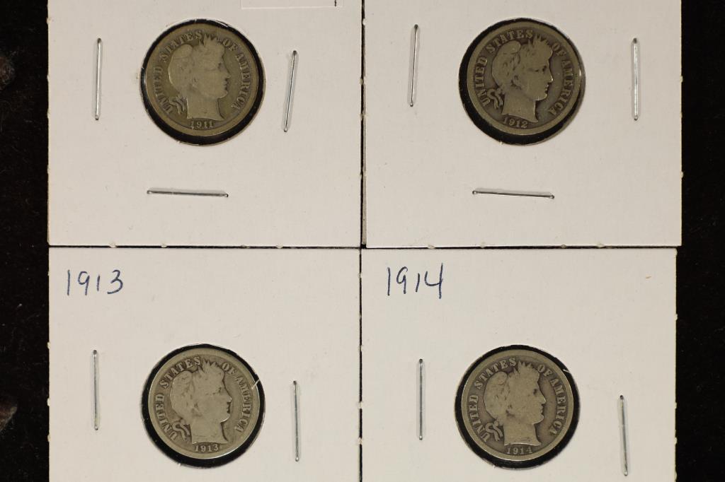 1911, 1912, 1913 & 1914 SILVER BARBER DIMES (1 of 2)