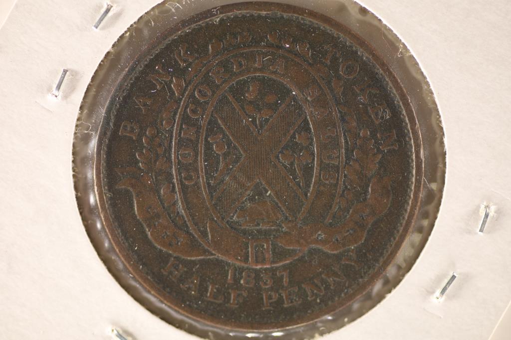 1837 CANADA CITY BANK HALF PENNY TOKEN "PROVINCE (1 of 2)