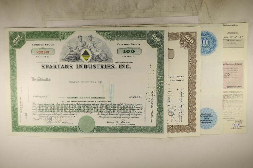 4 VINTAGE STOCK CERTIFICATES: 1968 SPARTANS (1 of 5)