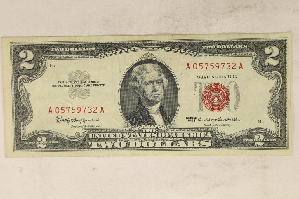 1963 US $2 NOTE RED SEAL (1 of 2)