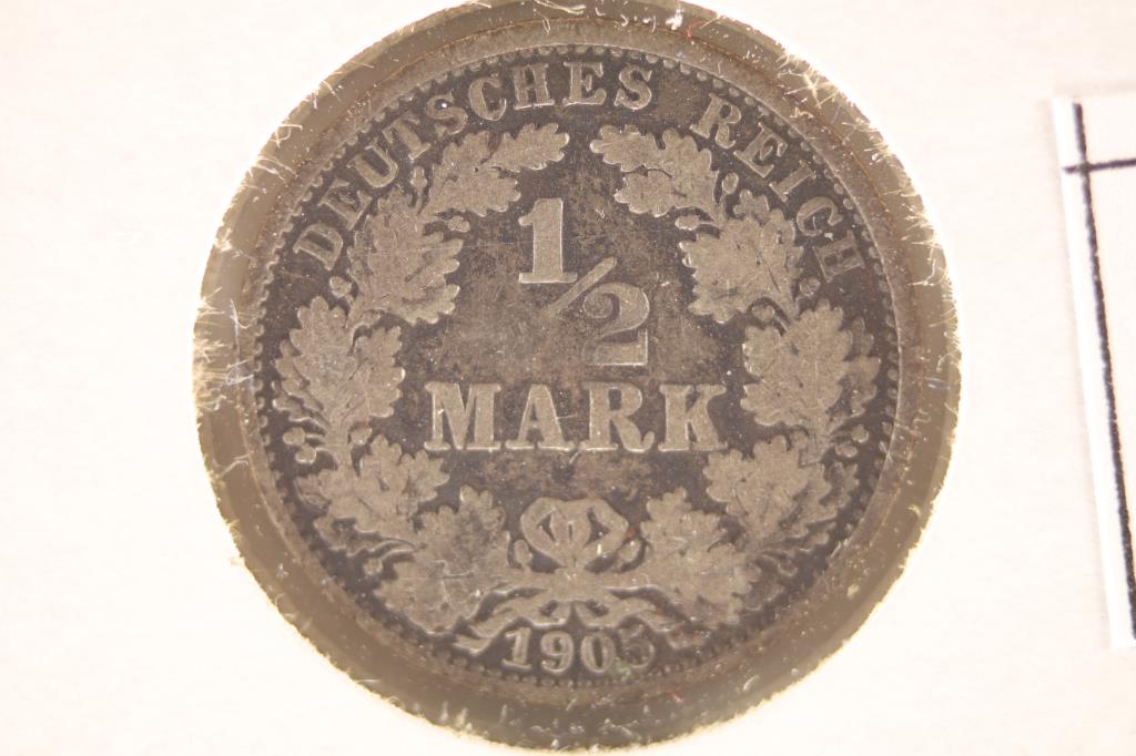 1905-A GERMAN SILVER 1/2 MARK .0796 OZ. ASW (1 of 2)