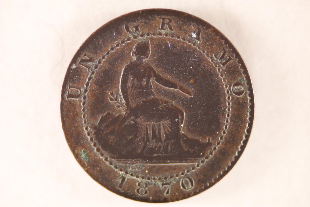 1870-OM SPAIN (BARCELONA MINT) 1 CENTIMOS (1 of 2)