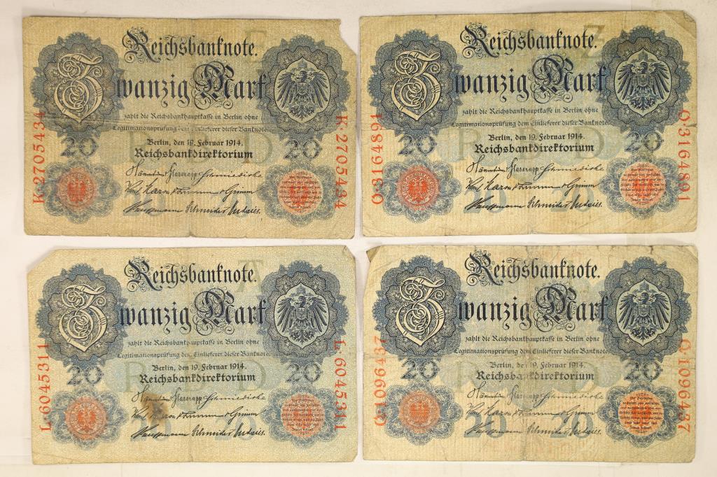 4-1914 GERMAN 20 MARK BANK NOTES (1 of 2)