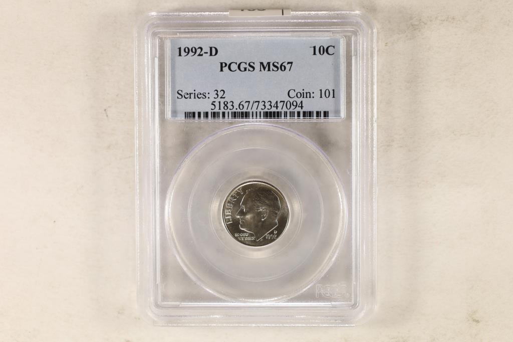 1992-D ROOSEVELT DIME PCGS MS67 (1 of 2)