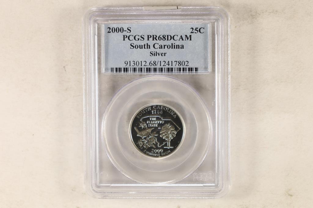 2000 S Silver South Carolina Quarter Pcgs Pr68dcam