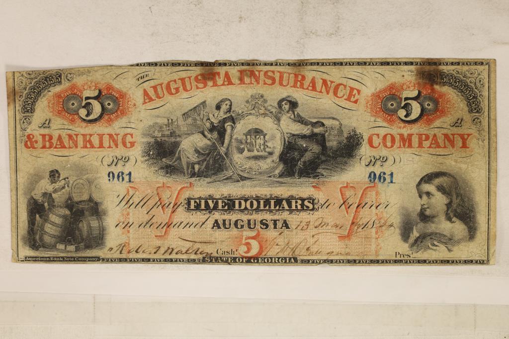 1860 AUGUSTA INSURANCE STATE OF GEROGIA $5 (1 of 2)