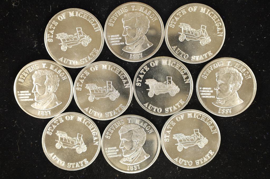 10 STATE OF MICHIGAN AUTO 1 1/2" METAL TOKENS (1 of 2)