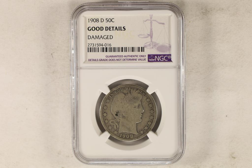 1908-D SILVER BARBER HALF DOLLAR NGC GOOD DETAILS (1 of 2)