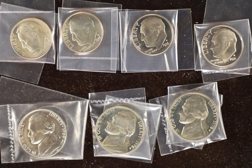 4-1976-S PROOF ROOSEVELT DIMES & 3 PROOF JEFFERSON: NICKELS: 1969-S & 2-1976-S