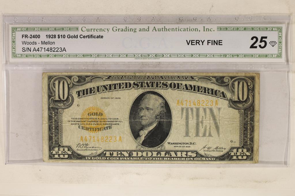 1928 US $10 GOLD CERTIFICATE CGA VERY FINE 25 (1 of 2)
