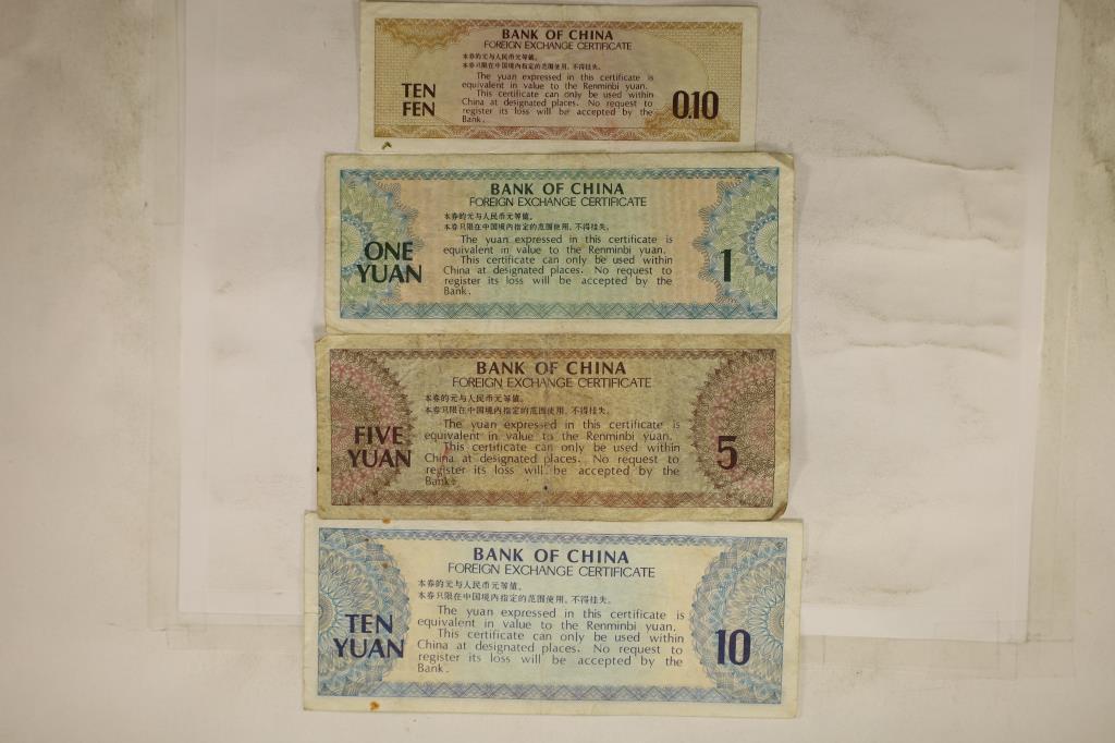 4 BANK OF CHINA FOREIGN EXCHANGE CERTIFICATES. (1 of 2)