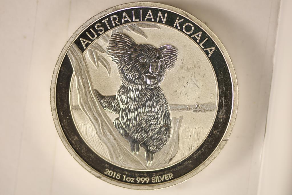 2015-P AUSTRALIA $1 PROOF "KOALA" COIN.: 1 TROY OZ .999 FINE SILVER