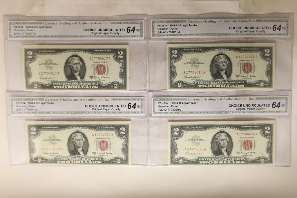 4-1963-A US $2 RED SEAL NOTES ALL CGA CHOICE UNC (1 of 2)