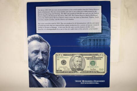 2001 $50 Federal Reserve Star Notes Richmond Single Star S/N